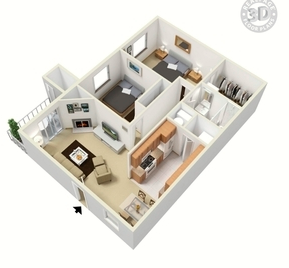 2 Bedroom 1 Bathroom Floor Plan - Sq.Ft.: 850 at The Glen at Briargate, Colorado Springs, CO